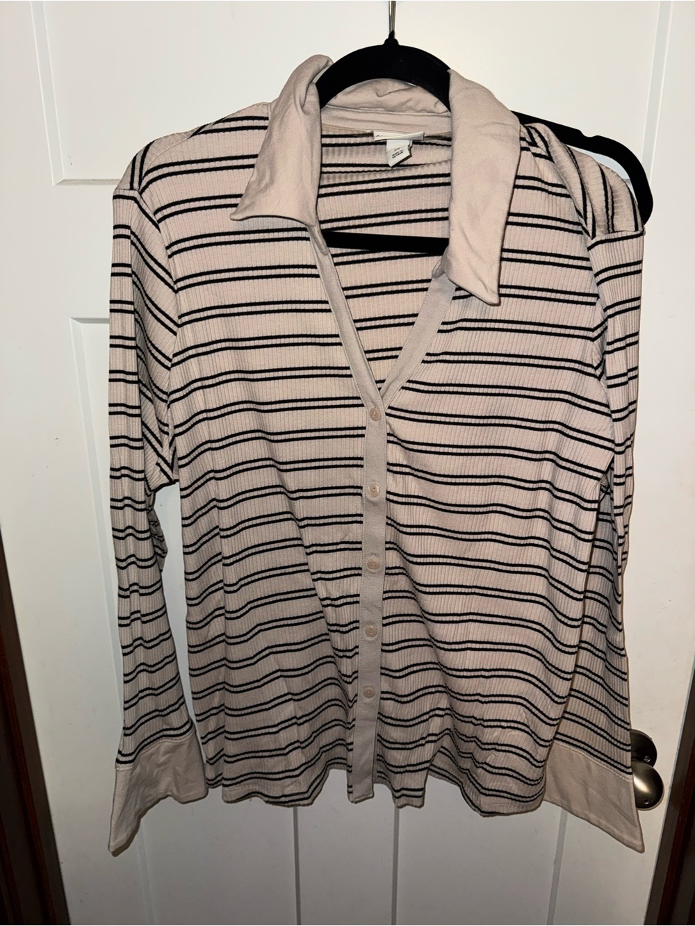 Ava & Viv Pale Pink and Black Striped Button-Down Top